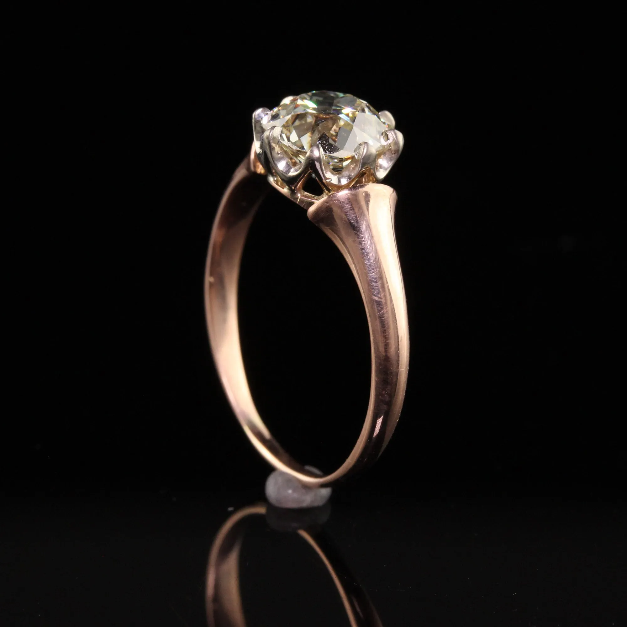 Antique Art Deco 18K Rose Gold Old European Cut Diamond Engagement Ring - GIA