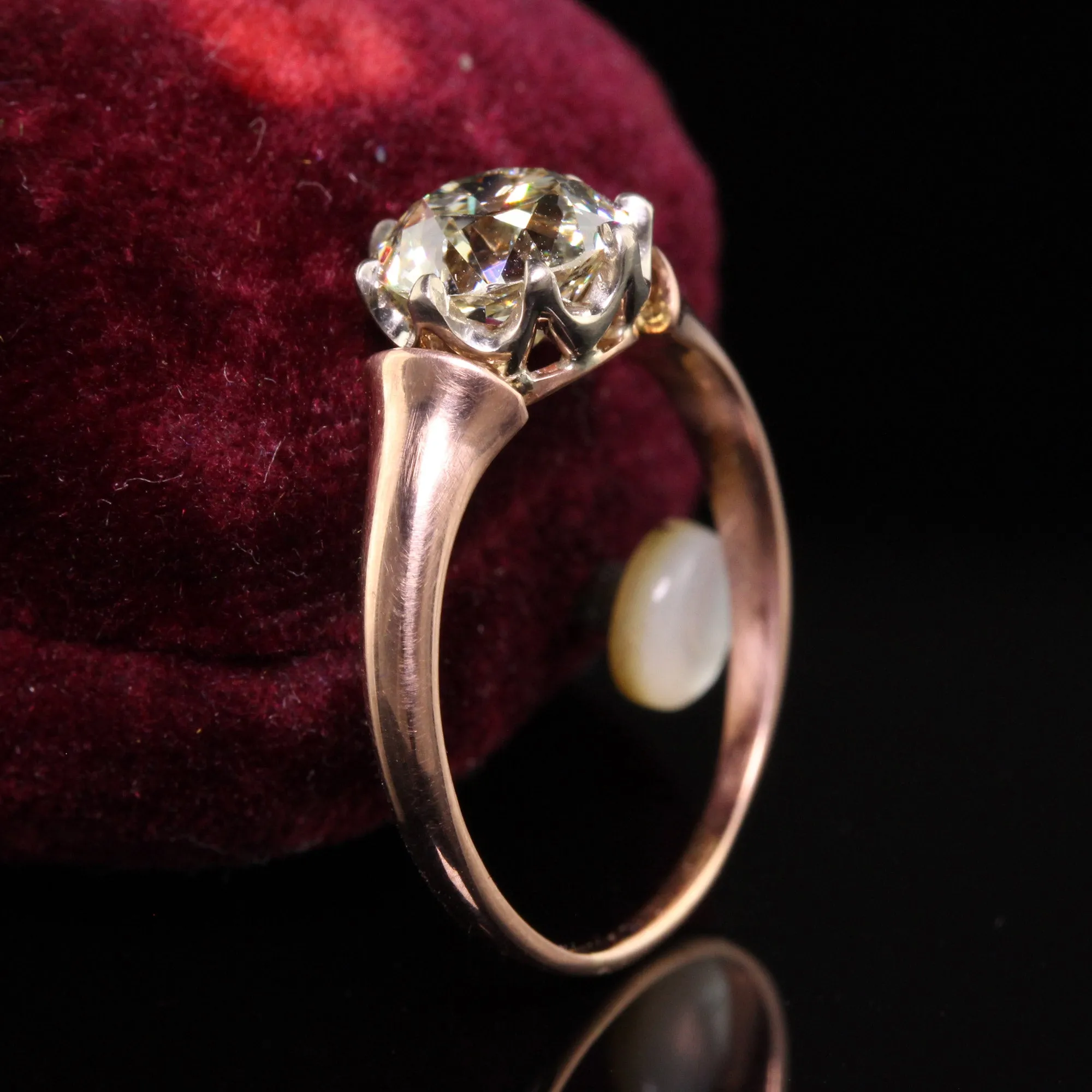 Antique Art Deco 18K Rose Gold Old European Cut Diamond Engagement Ring - GIA
