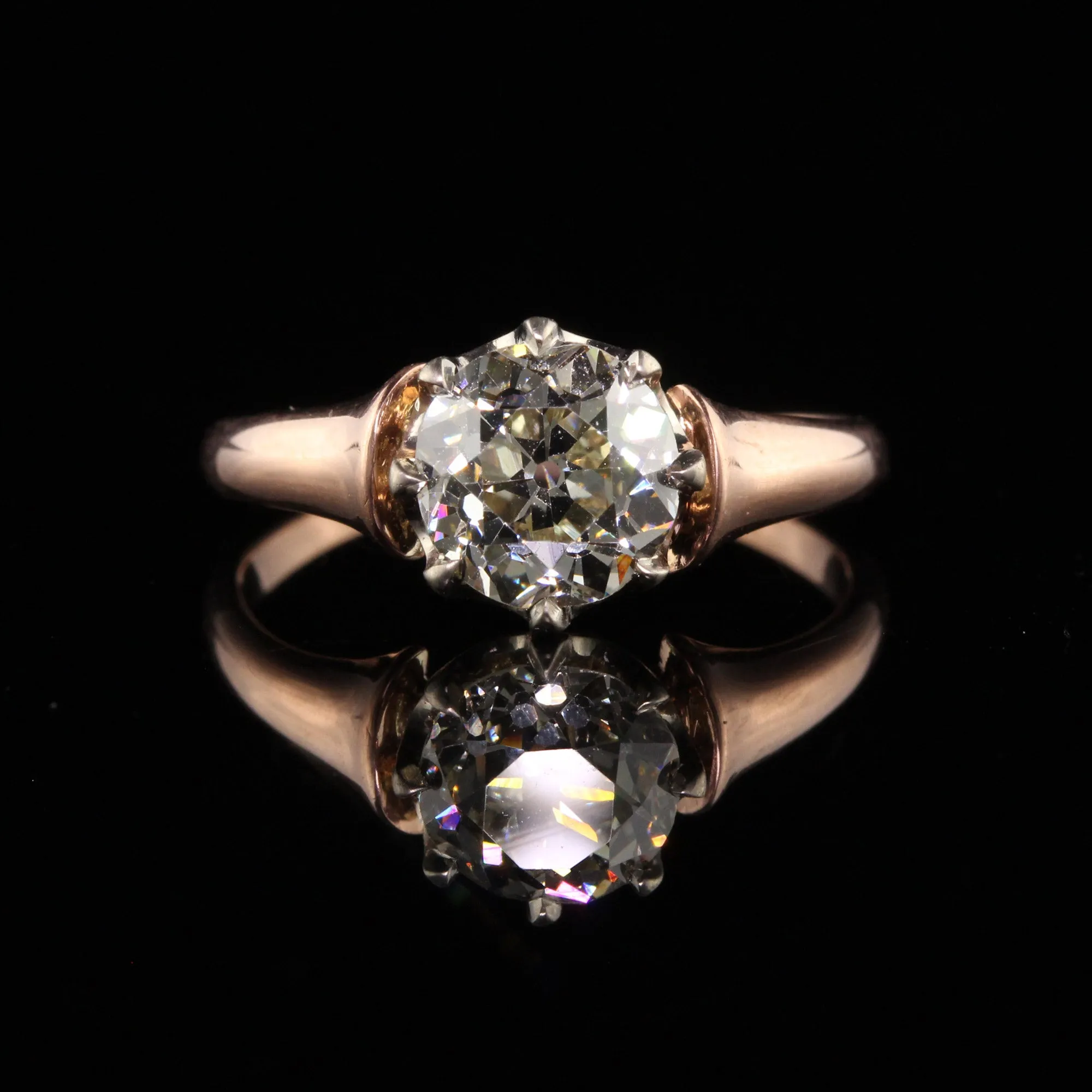 Antique Art Deco 18K Rose Gold Old European Cut Diamond Engagement Ring - GIA