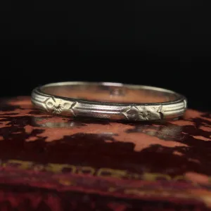 Antique Art Deco 18K White Gold Engraved Wedding Band - Size 5 1/2
