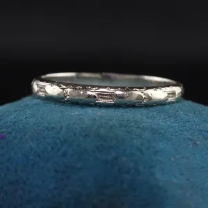 Antique Art Deco 18K White Gold Engraved Wedding Band - Size 6