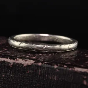 Antique Art Deco 18K White Gold Orange Blossom Engraved Wedding Band