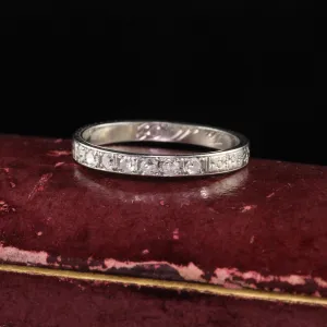 Antique Art Deco 18K White Gold Single Cut Engraved Wedding Band