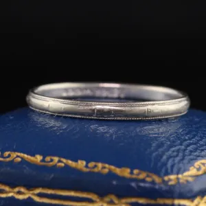Antique Art Deco 18K White Gold Wood Engraved Wedding Band - Size 6 1/2
