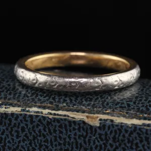Antique Art Deco 18K Yellow Gold and Platinum Engraved Wedding Band