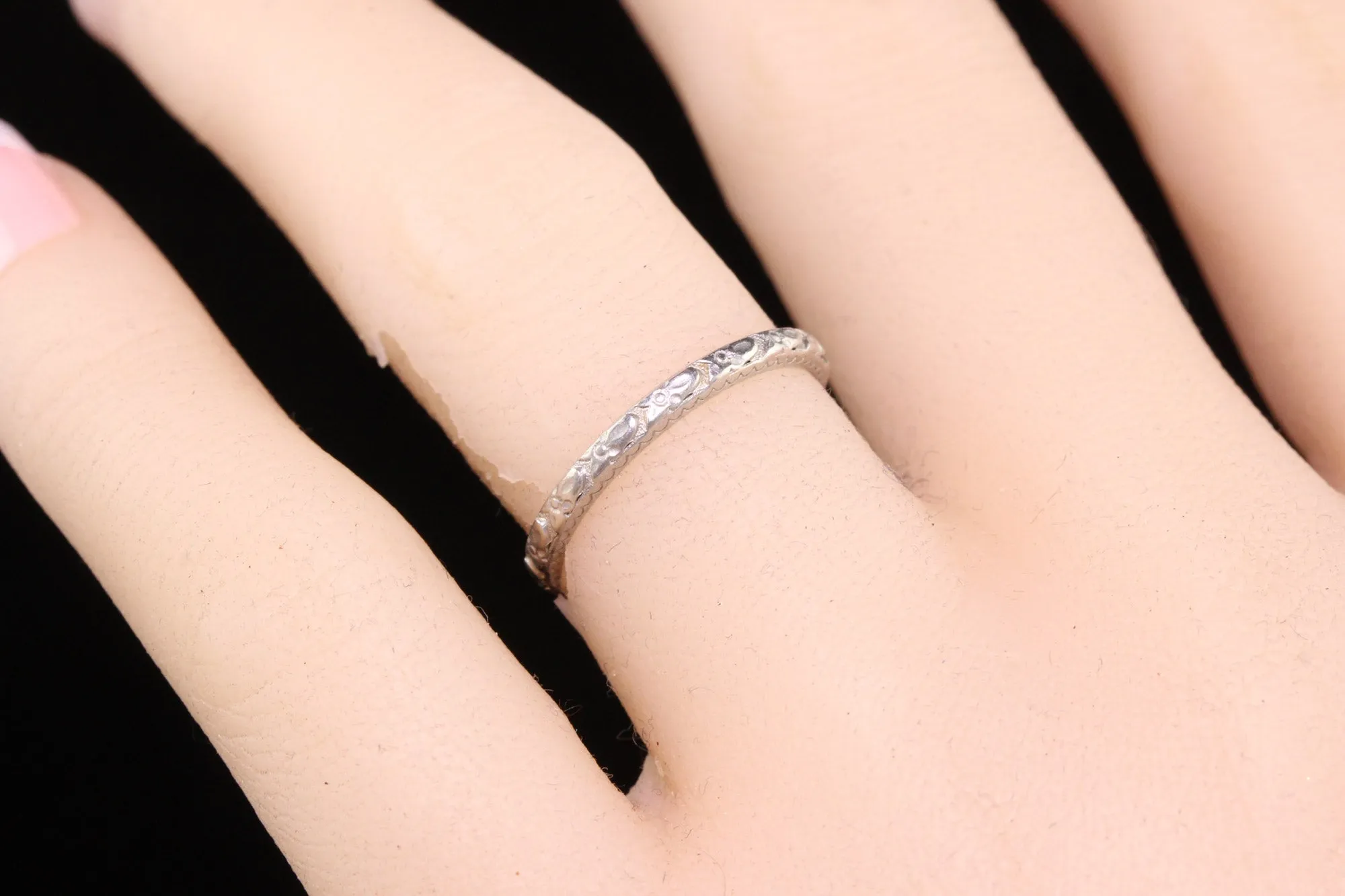 Antique Art Deco Art Carved Wood Co Platinum Engraved Wedding Band