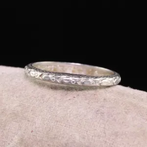 Antique Art Deco Art Carved Wood Co Platinum Engraved Wedding Band