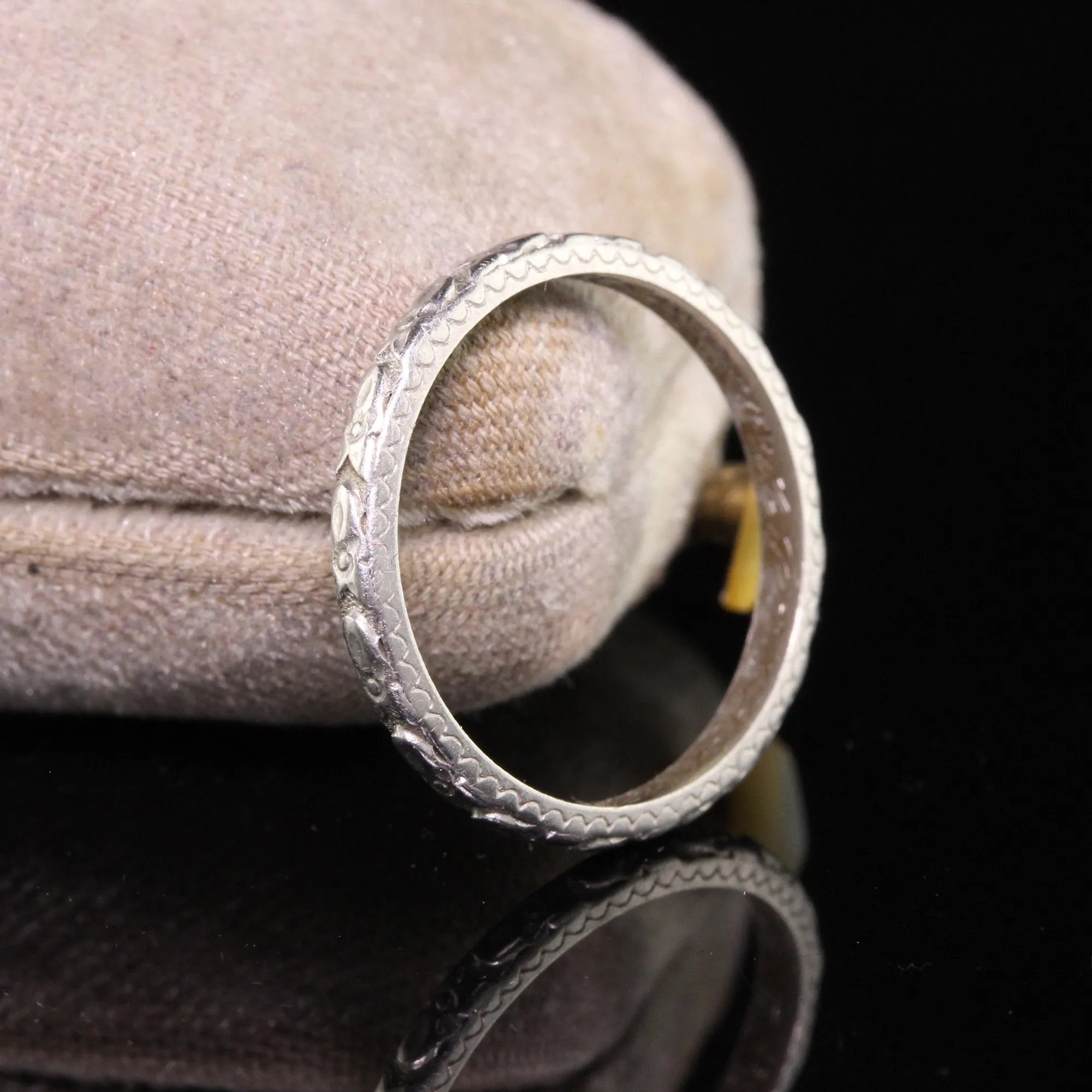 Antique Art Deco Art Carved Wood Co Platinum Engraved Wedding Band