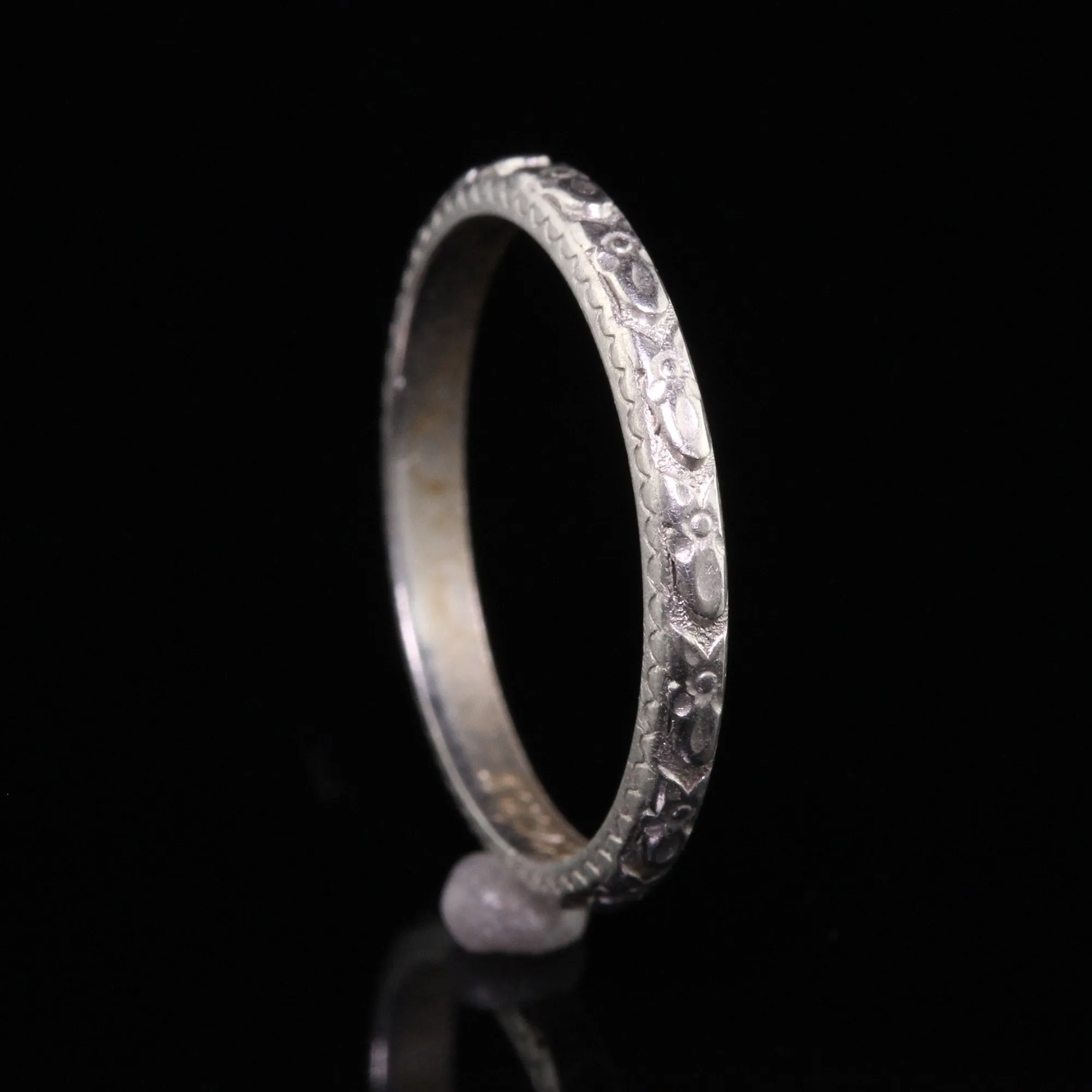 Antique Art Deco Art Carved Wood Co Platinum Engraved Wedding Band