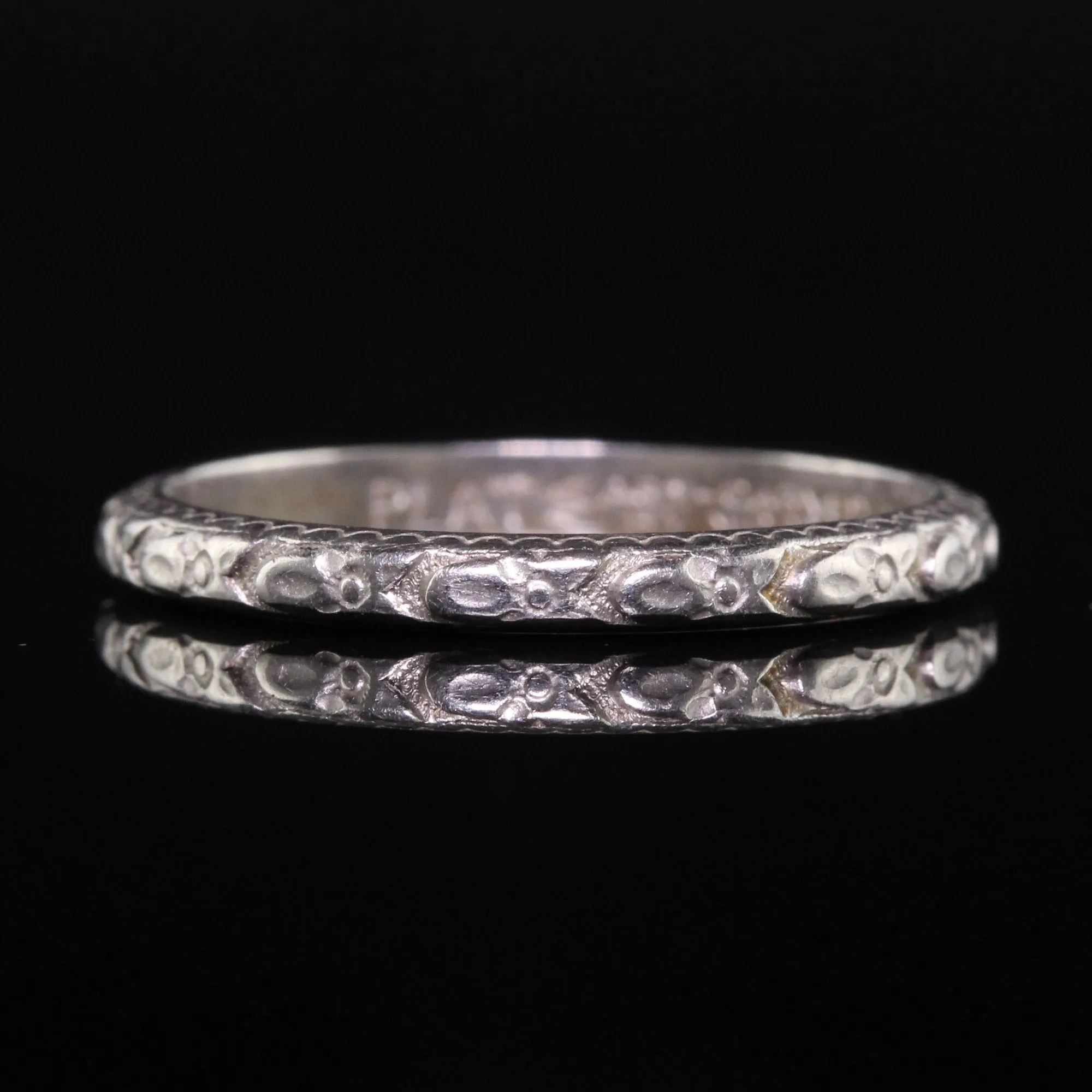 Antique Art Deco Art Carved Wood Co Platinum Engraved Wedding Band