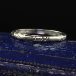 Antique Art Deco Lohengrin 18K White Gold Engraved Wedding Band - Size 6