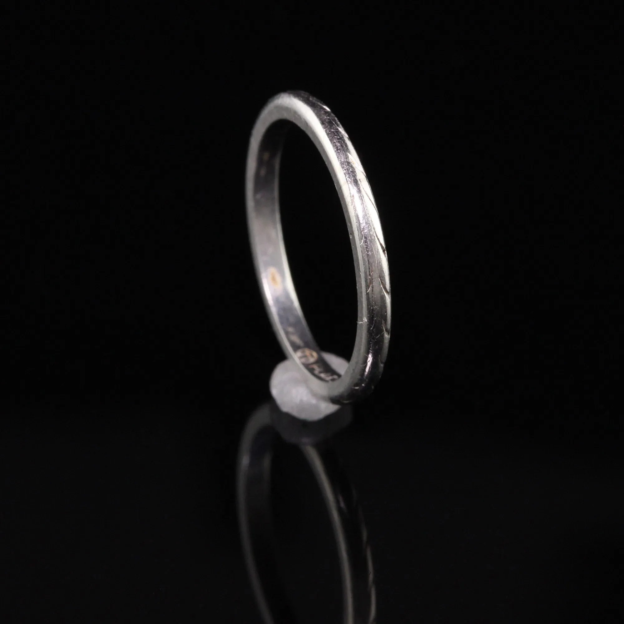 Antique Art Deco Orange Blossom Platinum Engraved Wedding Band - Size 6