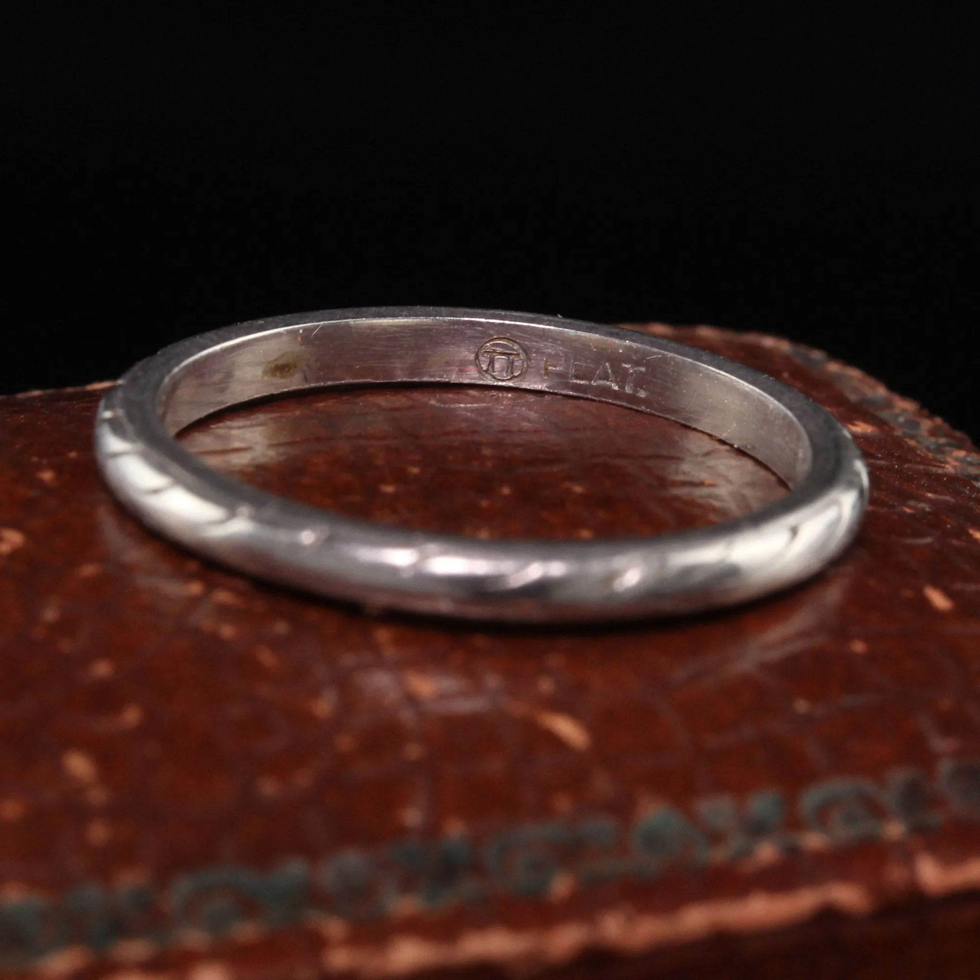 Antique Art Deco Orange Blossom Platinum Engraved Wedding Band - Size 6