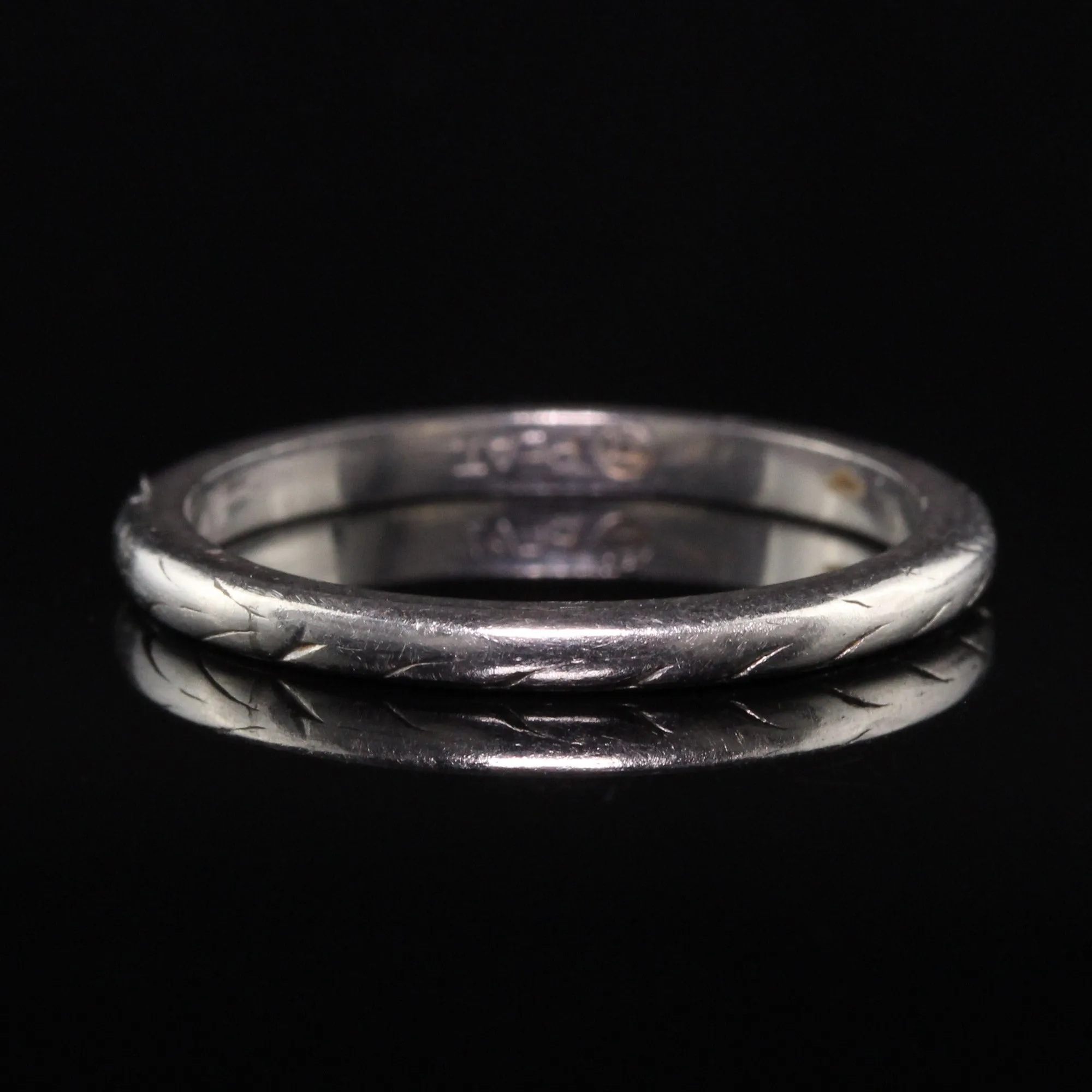 Antique Art Deco Orange Blossom Platinum Engraved Wedding Band - Size 6