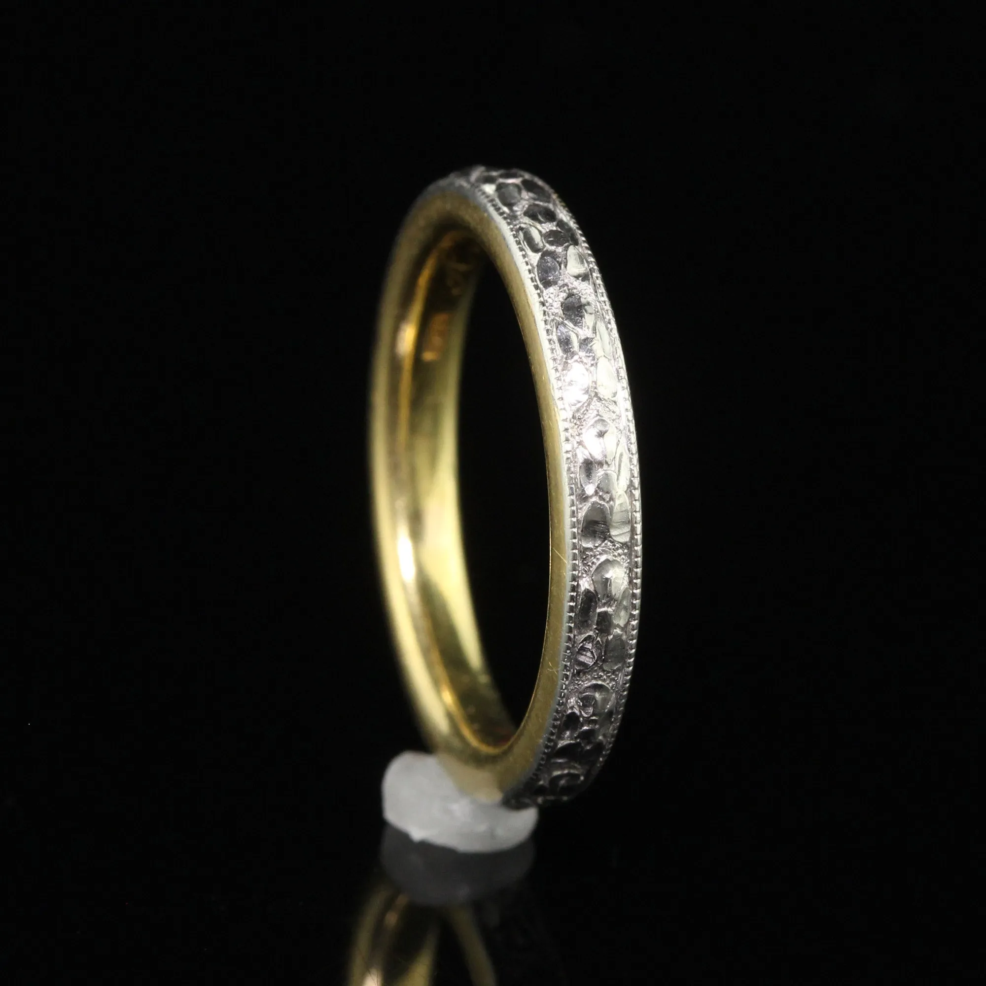 Antique Art Deco Platinum and 18K Gold Engraved Wedding Band Circa 1917 - Size 5 1/2