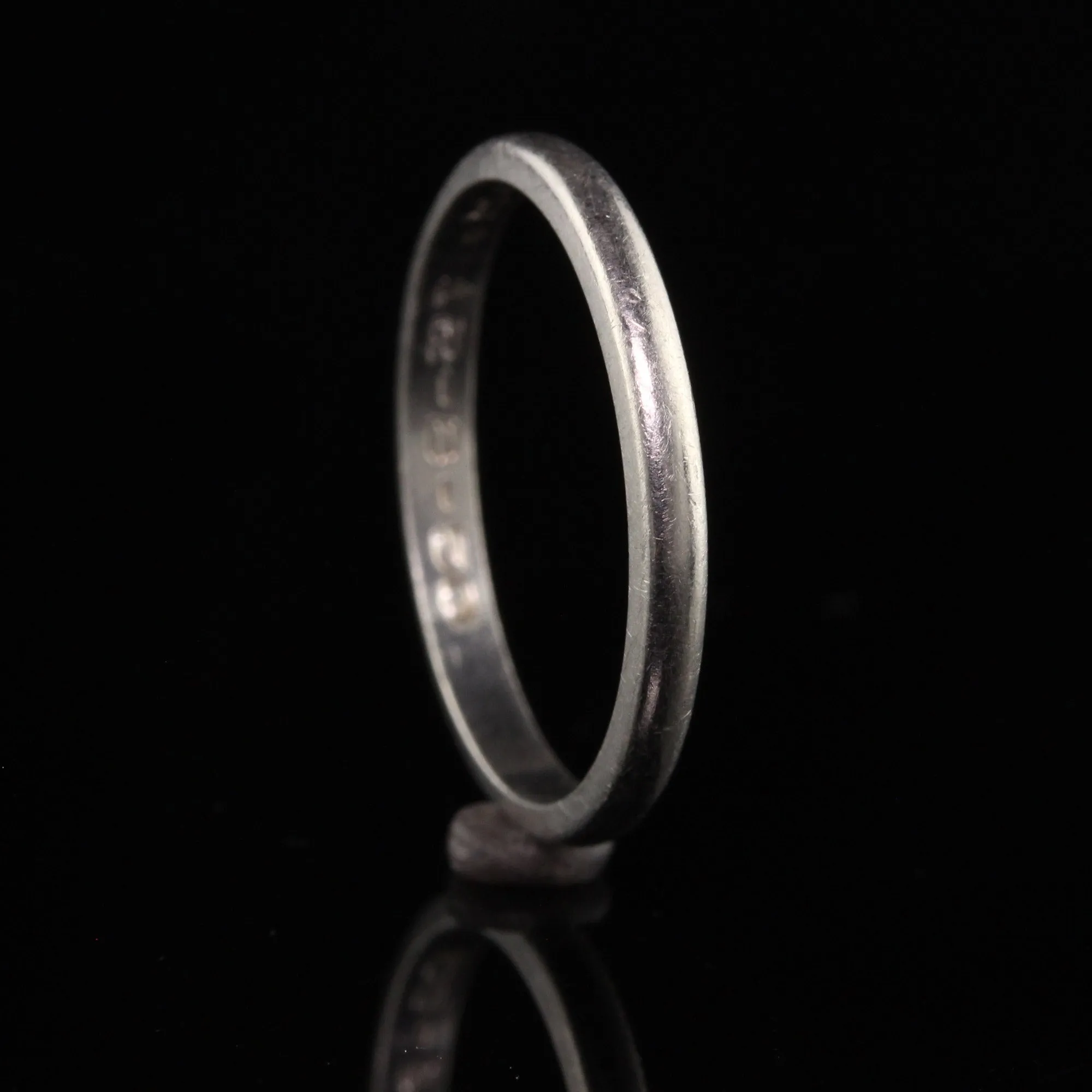 Antique Art Deco Platinum Classic Plain Engraved Wedding Band - Size 6