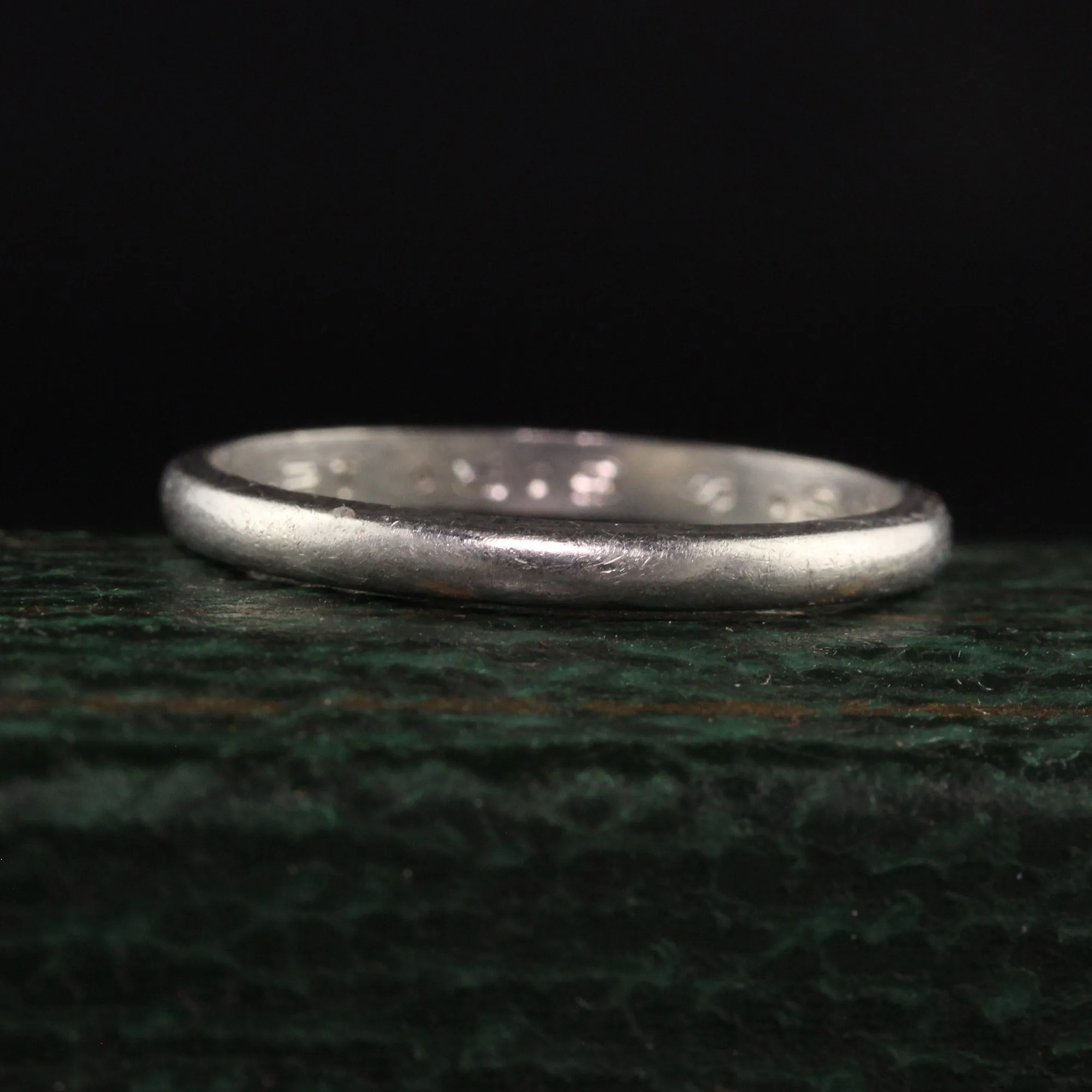Antique Art Deco Platinum Classic Plain Engraved Wedding Band - Size 6