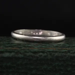 Antique Art Deco Platinum Classic Plain Engraved Wedding Band - Size 6