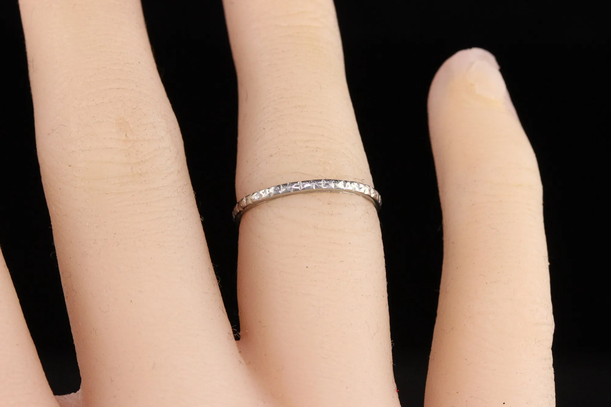 Antique Art Deco Platinum Engraved Wedding Band - Size 5