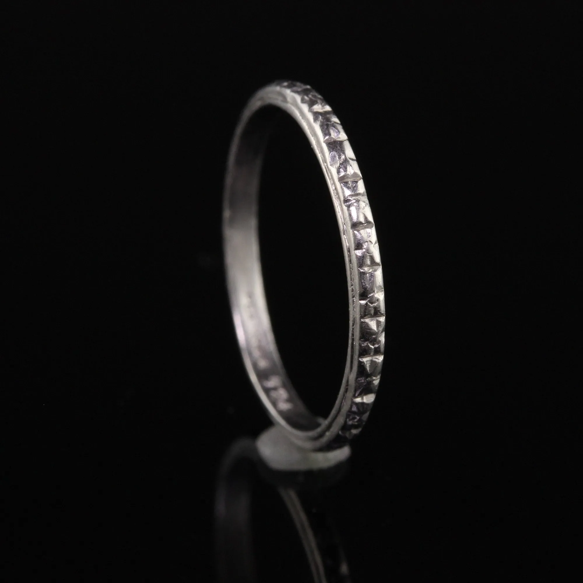 Antique Art Deco Platinum Engraved Wedding Band - Size 5