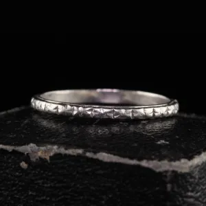 Antique Art Deco Platinum Engraved Wedding Band - Size 5