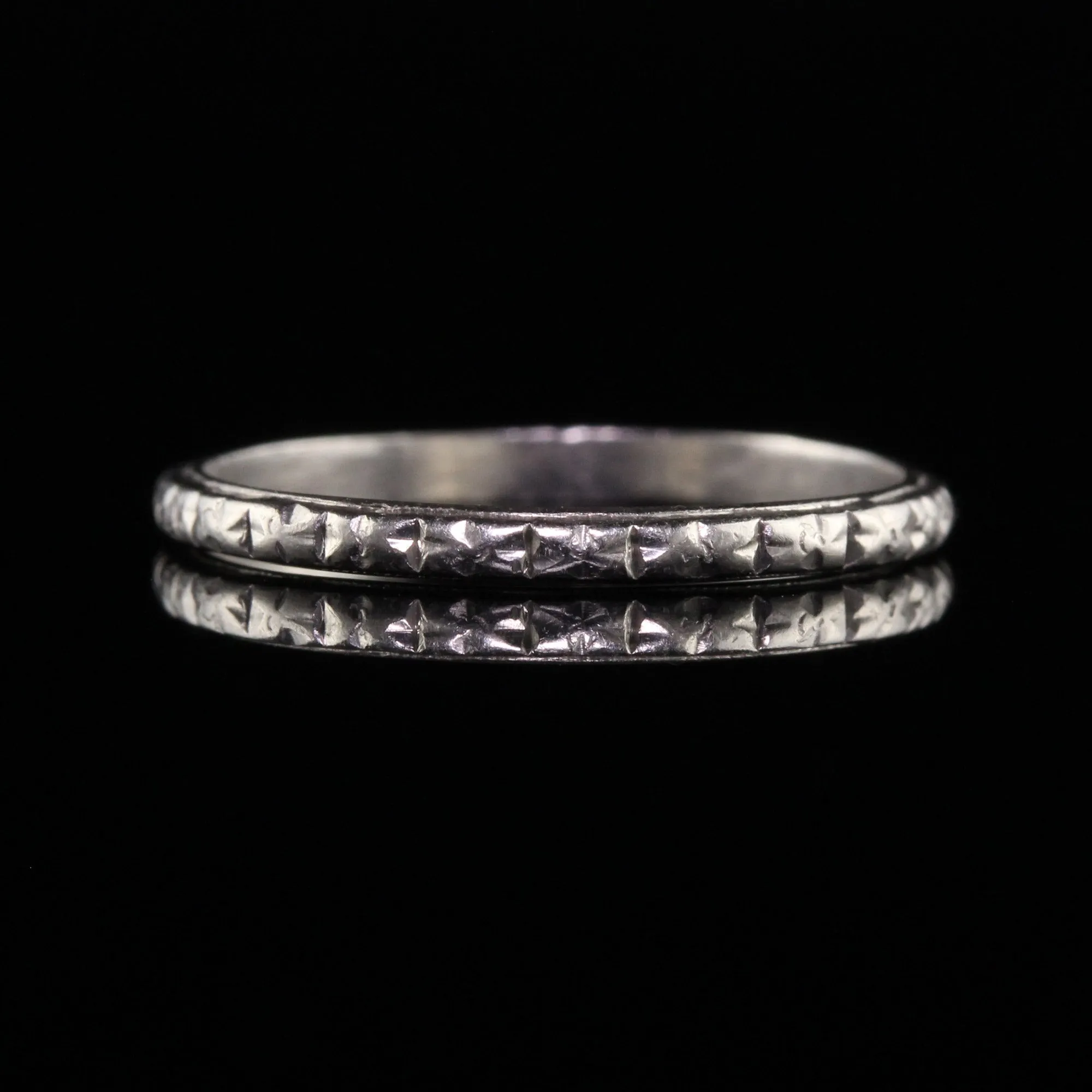 Antique Art Deco Platinum Engraved Wedding Band - Size 5