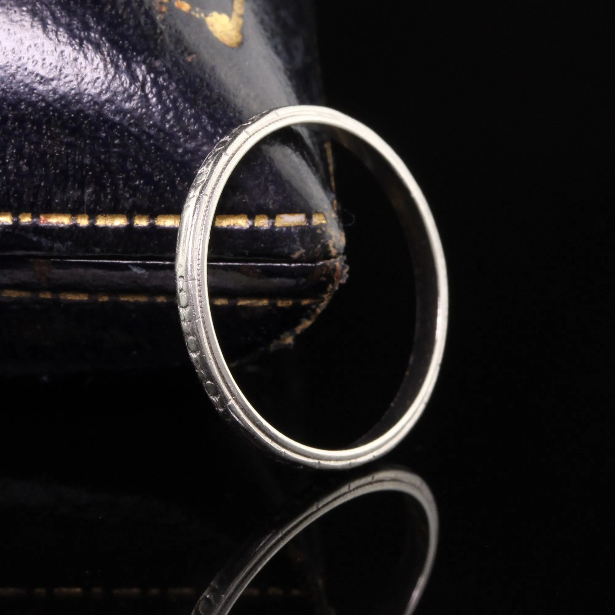Antique Art Deco Platinum Engraved Wedding Band - Size 7 1/2