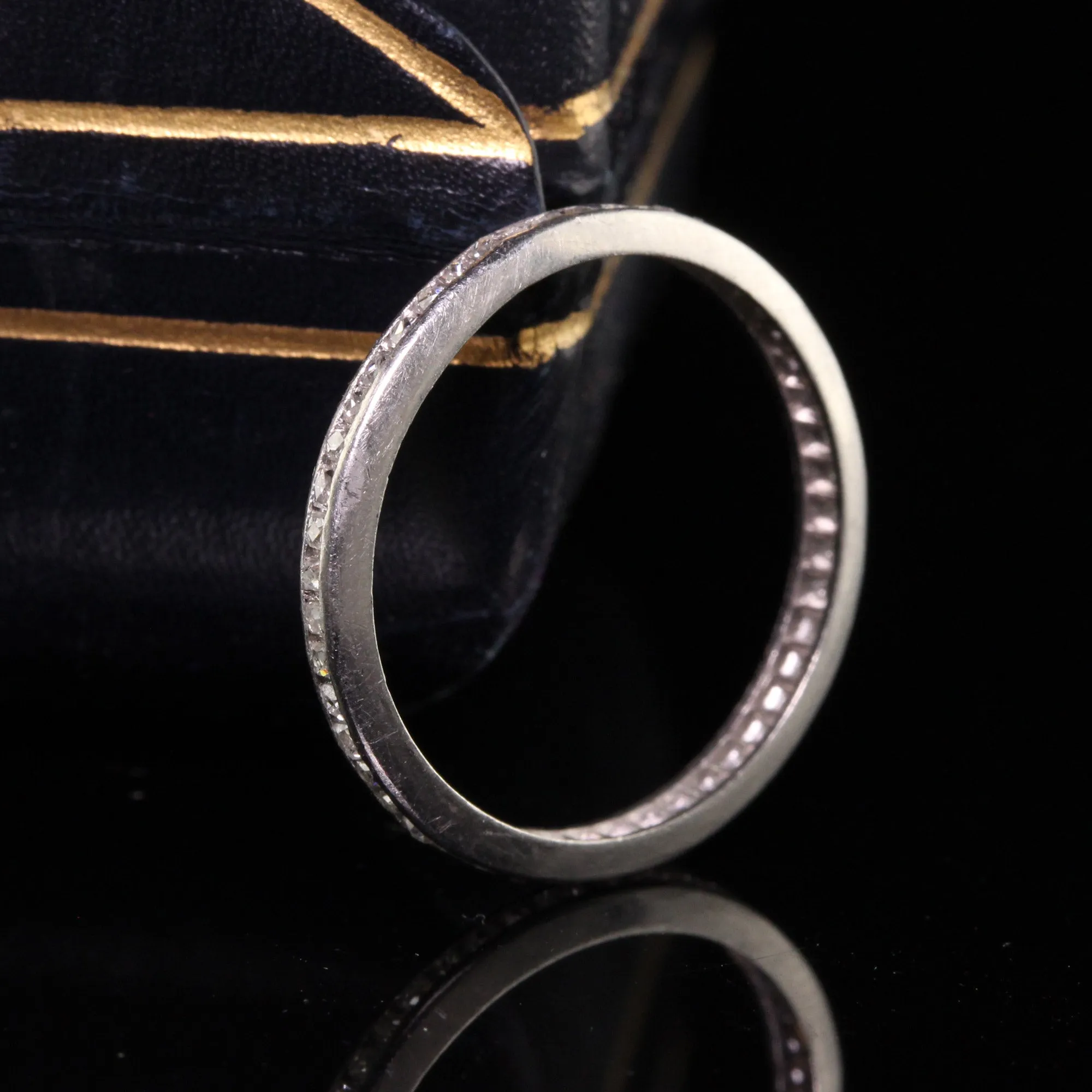 Antique Art Deco Platinum French Cut Diamond Wedding Eternity Band - Size 5 1/4