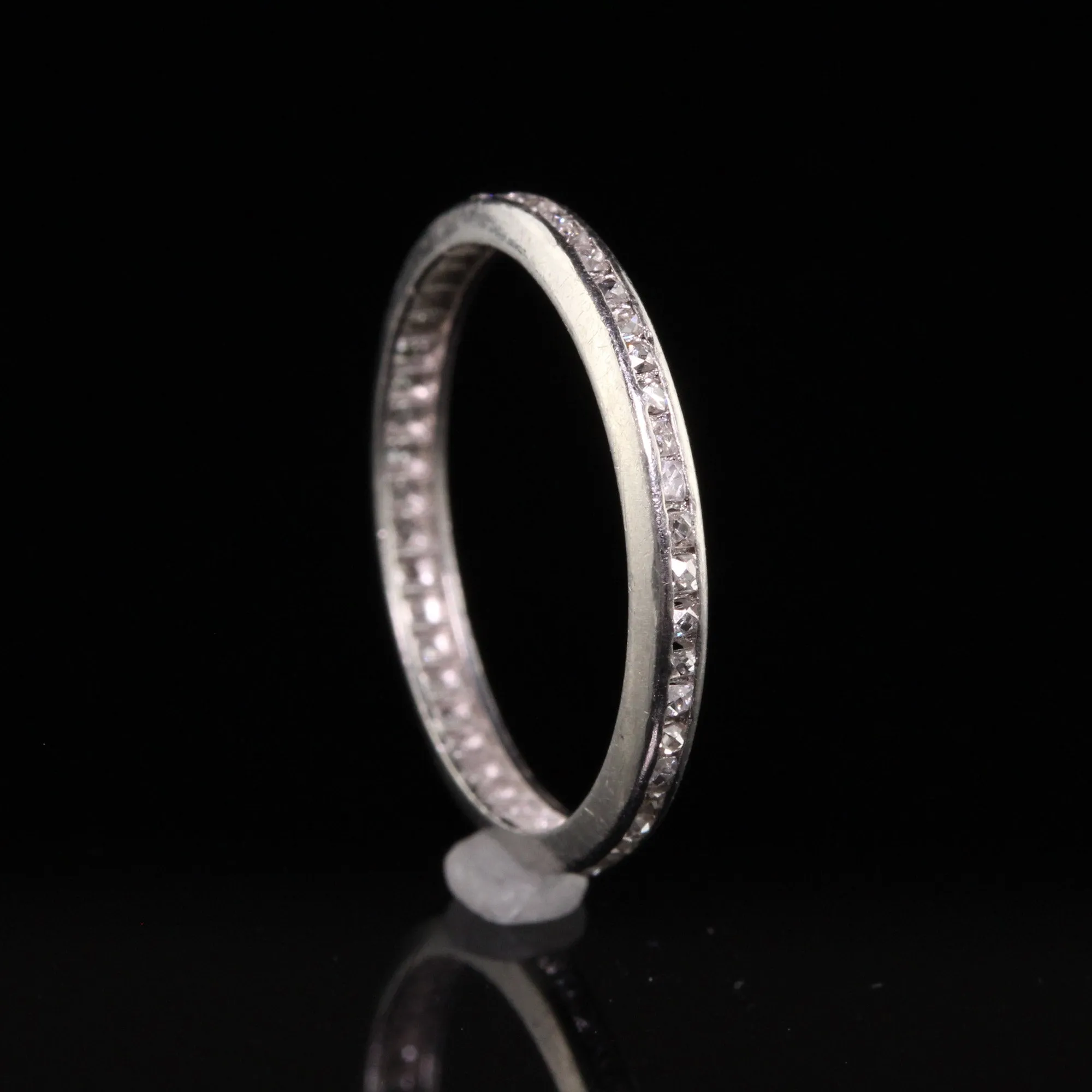 Antique Art Deco Platinum French Cut Diamond Wedding Eternity Band - Size 5 1/4