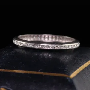 Antique Art Deco Platinum French Cut Diamond Wedding Eternity Band - Size 5 1/4