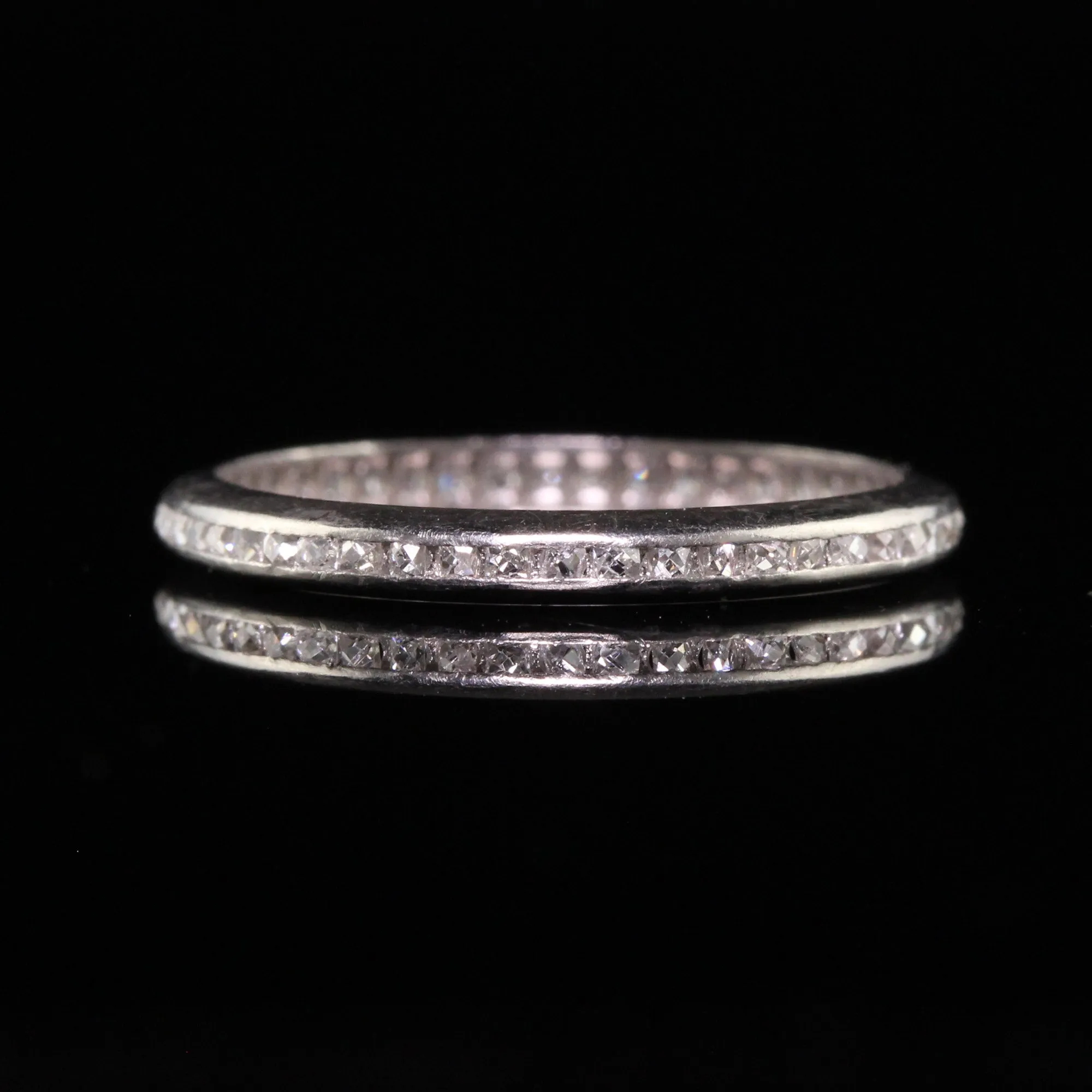 Antique Art Deco Platinum French Cut Diamond Wedding Eternity Band - Size 5 1/4