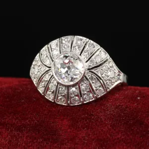Antique Art Deco Platinum Old Euro Diamond Filigree Engagement Ring