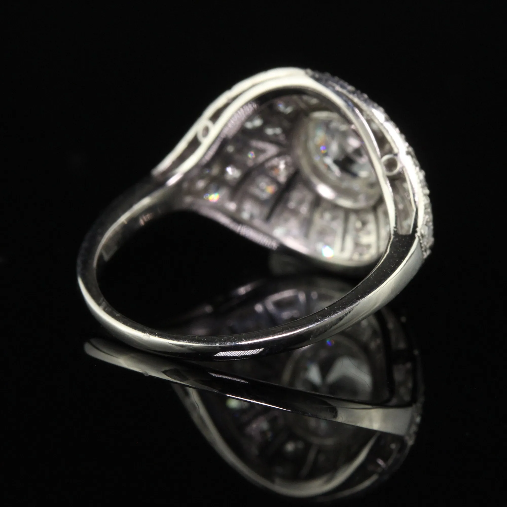 Antique Art Deco Platinum Old Euro Diamond Filigree Engagement Ring