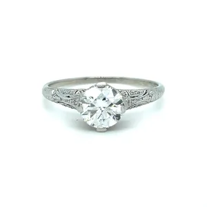 Antique Art Deco Platinum Old European Cut Diamond Engagement Ring with GIA certificate.