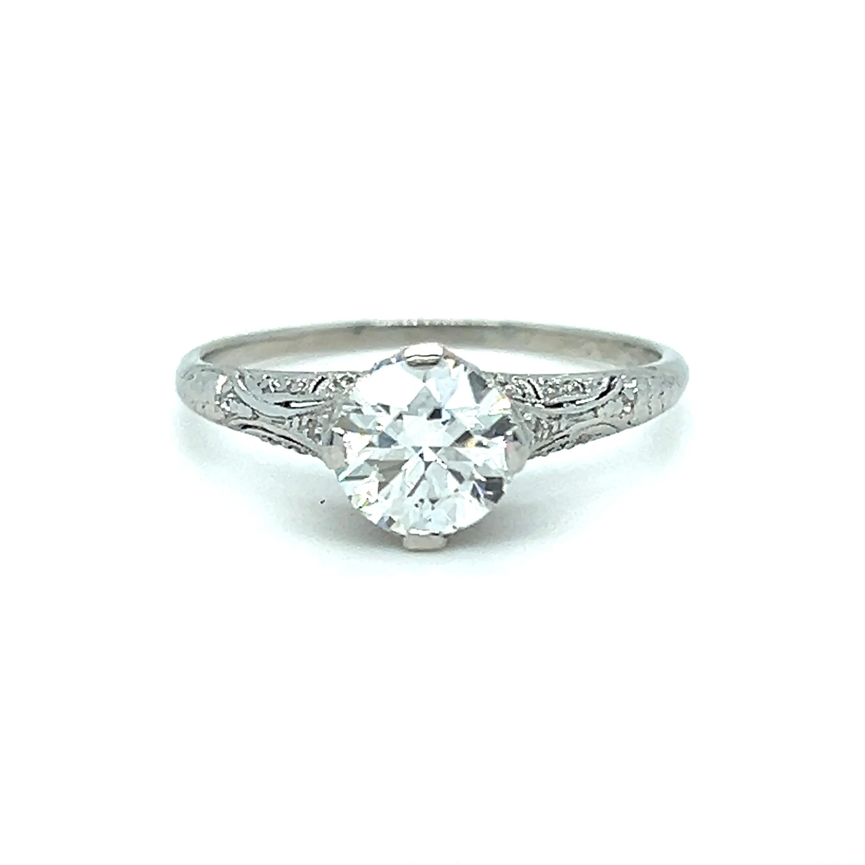 Antique Art Deco Platinum Old European Cut Diamond Engagement Ring with GIA certificate.