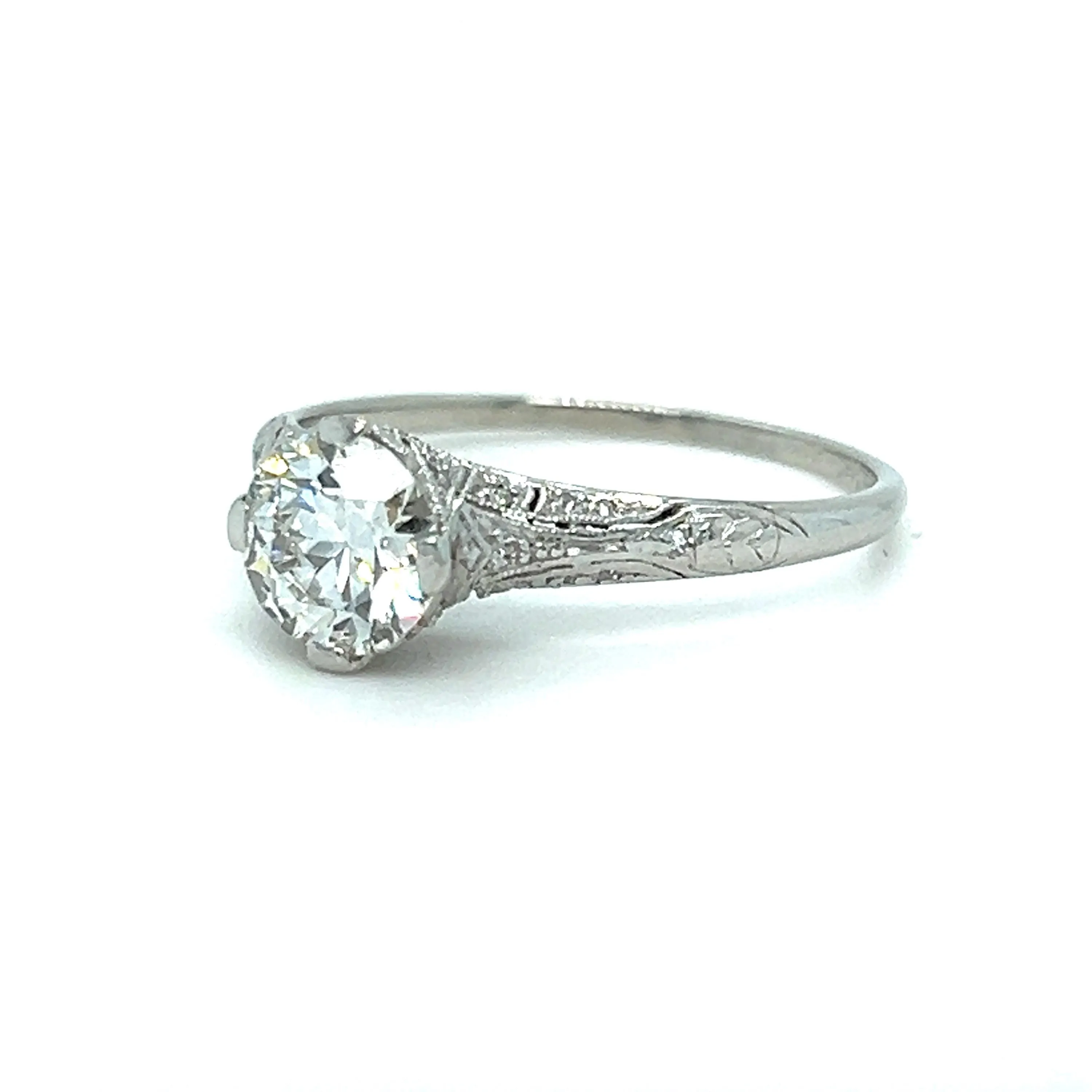 Antique Art Deco Platinum Old European Cut Diamond Engagement Ring with GIA certificate.