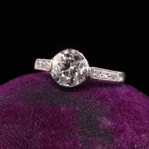 Antique Art Deco Platinum Old European Cut Diamond Filigree Engagement Ring