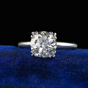 Antique Art Deco Platinum Old European Diamond Classic Engagement Ring - GIA
