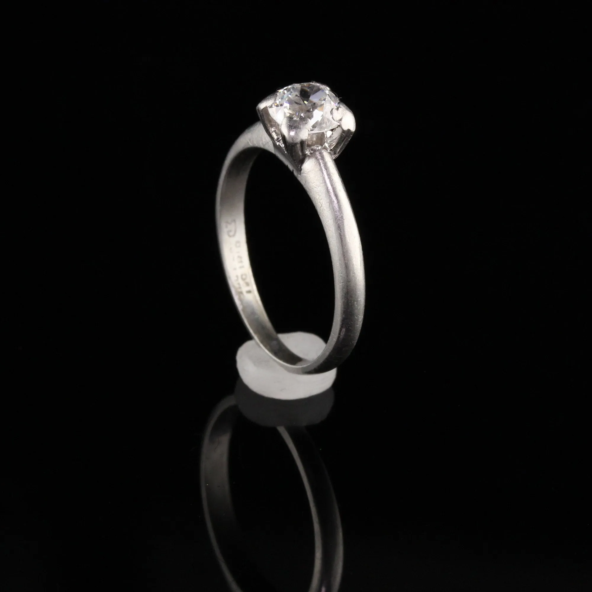 Antique Art Deco Platinum Old European Diamond Engagement Ring
