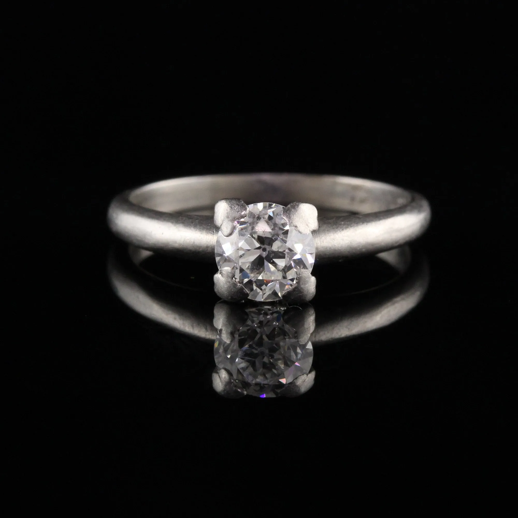 Antique Art Deco Platinum Old European Diamond Engagement Ring