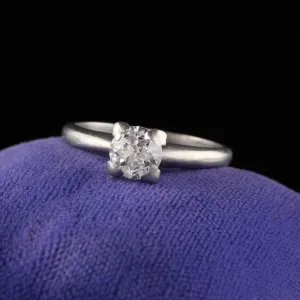 Antique Art Deco Platinum Old European Diamond Engagement Ring
