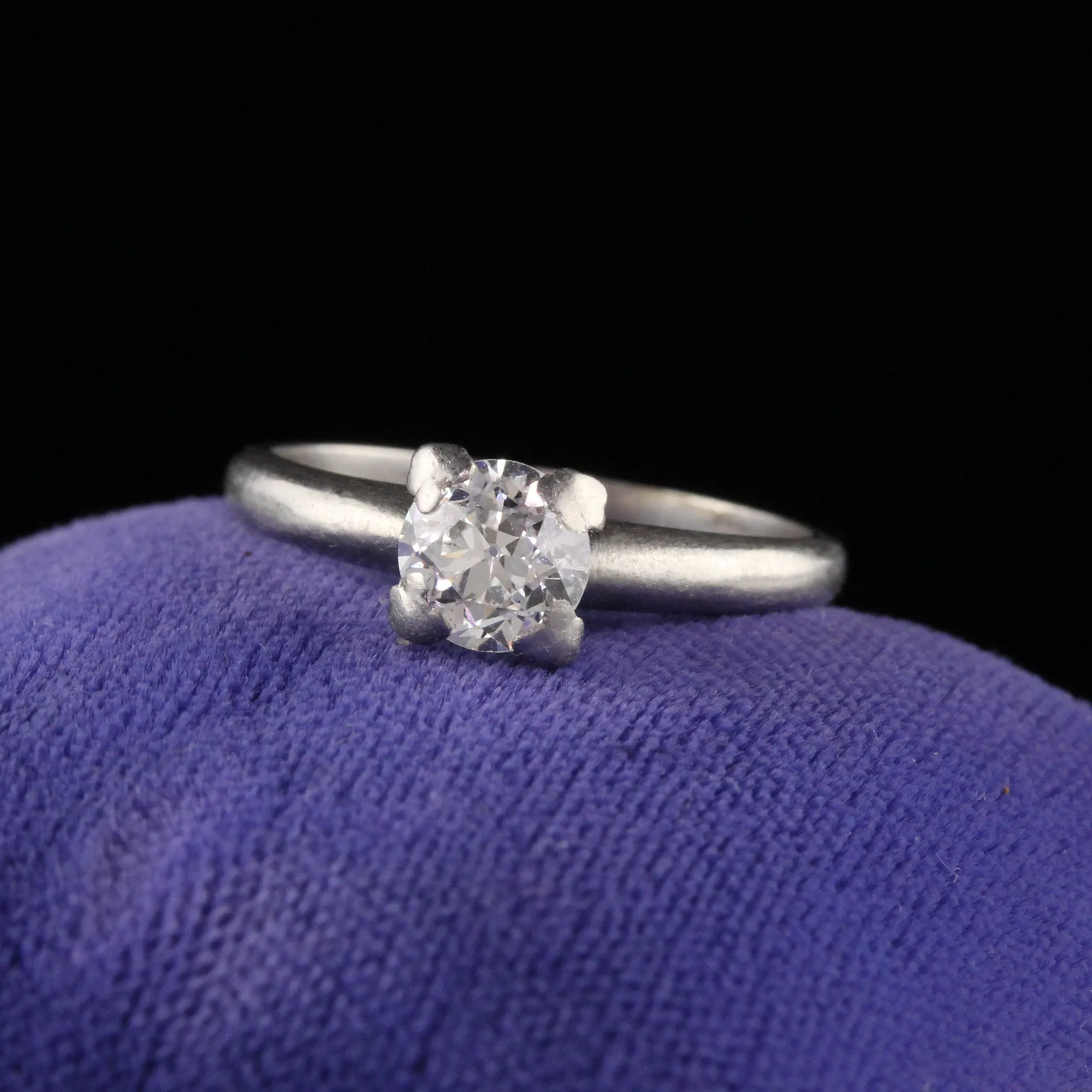Antique Art Deco Platinum Old European Diamond Engagement Ring