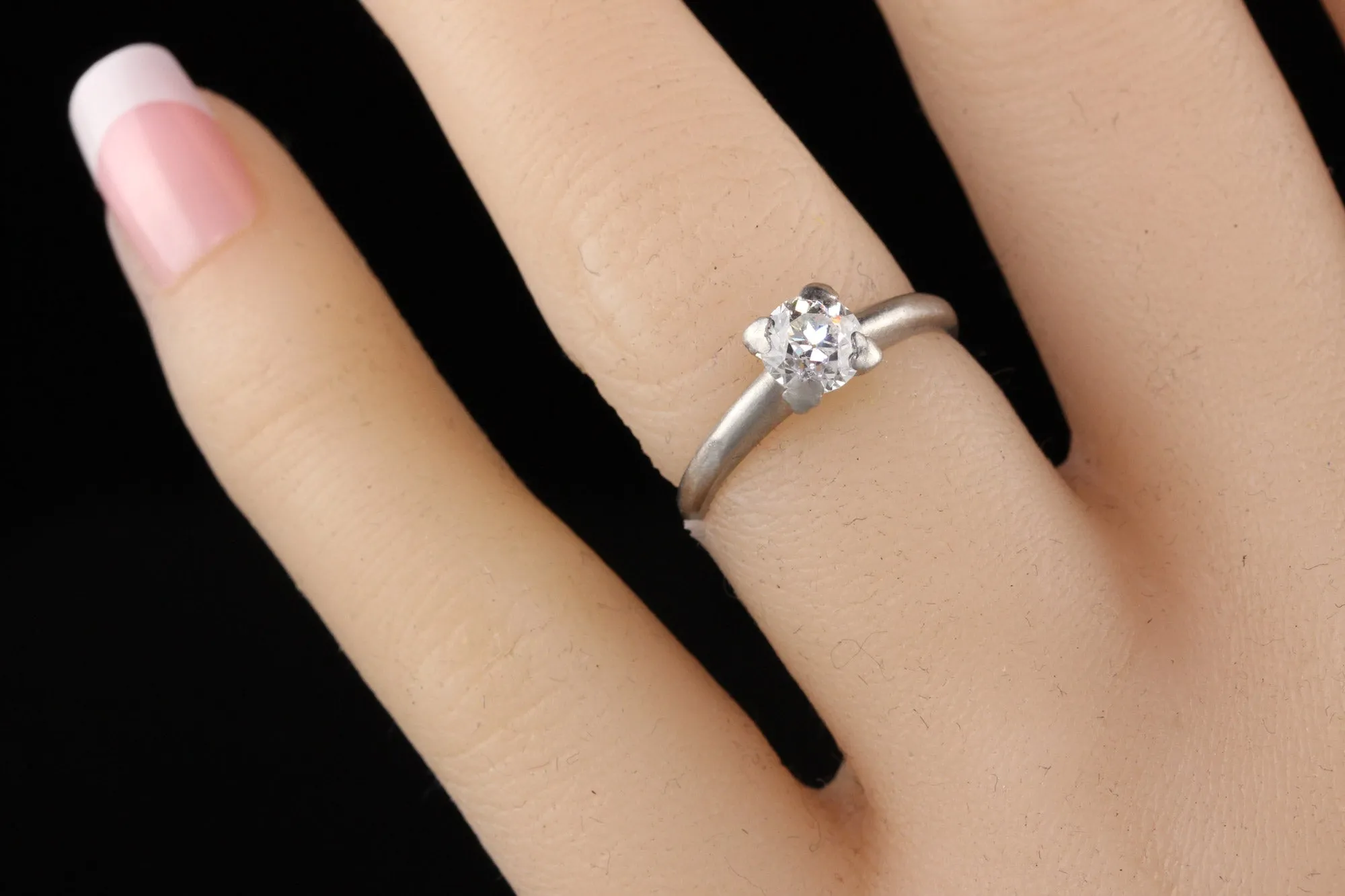 Antique Art Deco Platinum Old European Diamond Engagement Ring