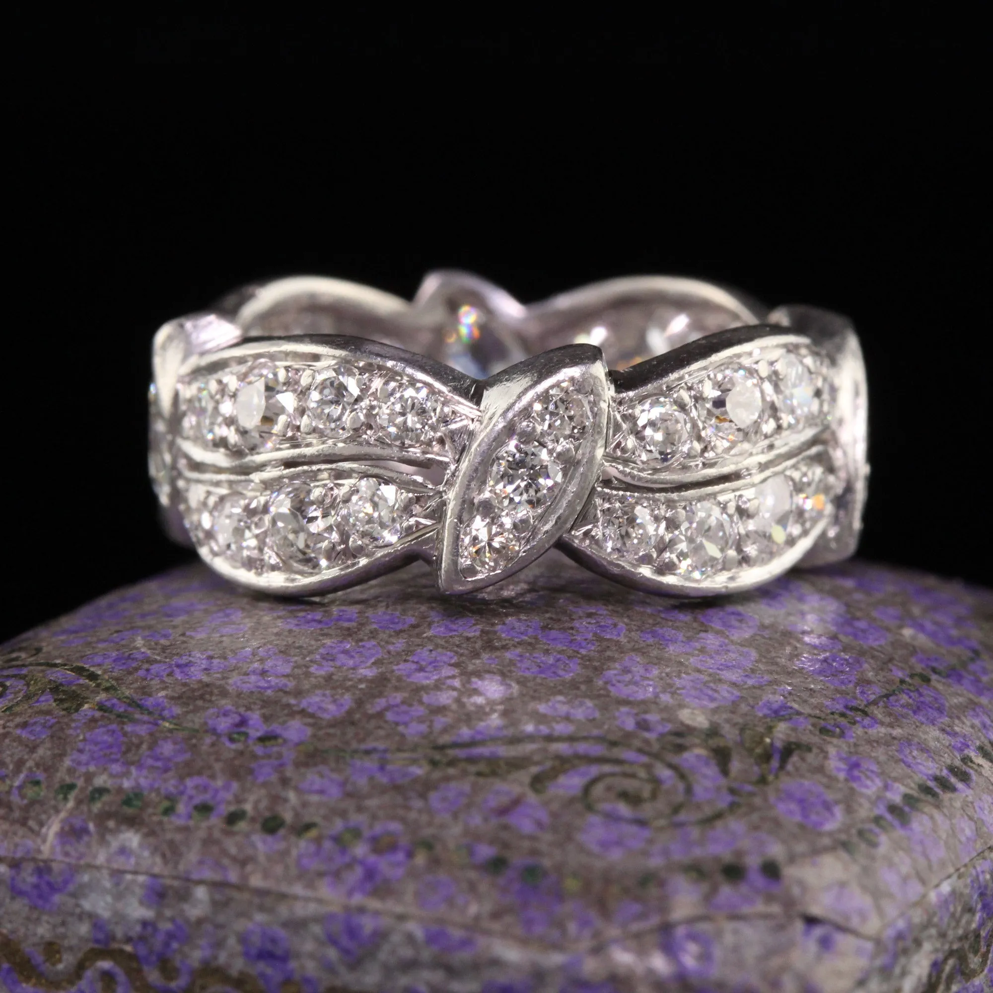Antique Art Deco Platinum Old European Marquise Diamond Eternity Ring - Size 6 3/4