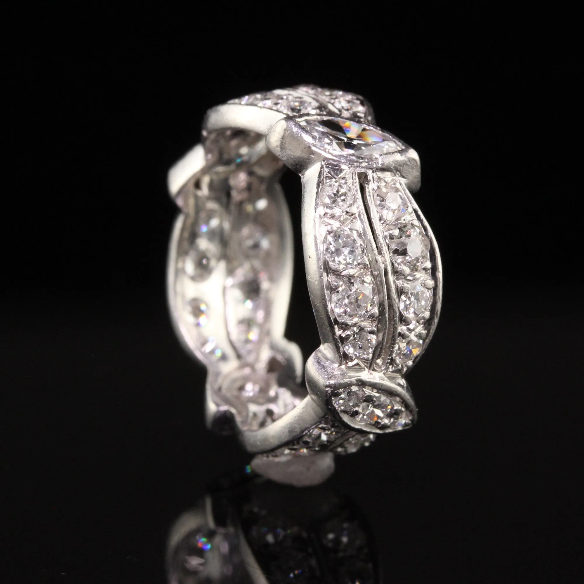 Antique Art Deco Platinum Old European Marquise Diamond Eternity Ring - Size 6 3/4