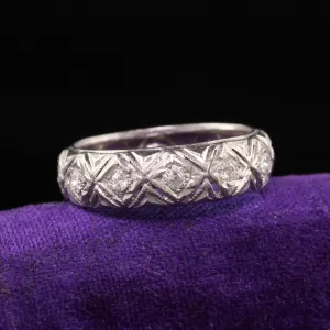 Antique Art Deco Platinum Old Mine Diamond Eternity Wedding Band - Size 5 1/2