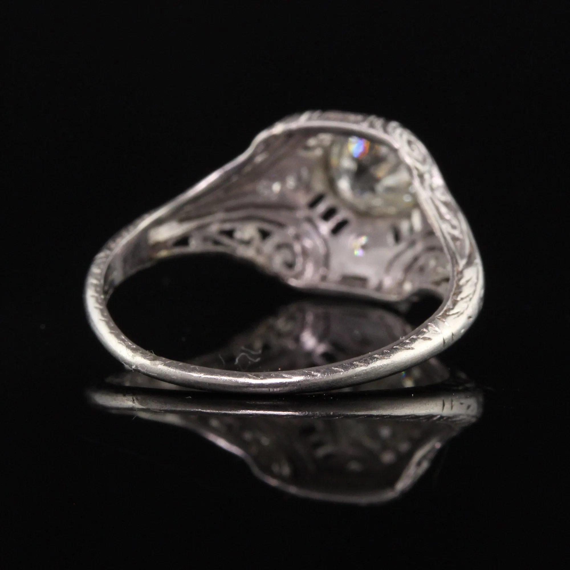 Antique Art Deco Platinum Old Mine Diamond Filigree Engagement Ring