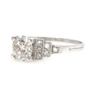 Antique Art Deco Stepped Design 1 Carat Diamond Ring in Platinum