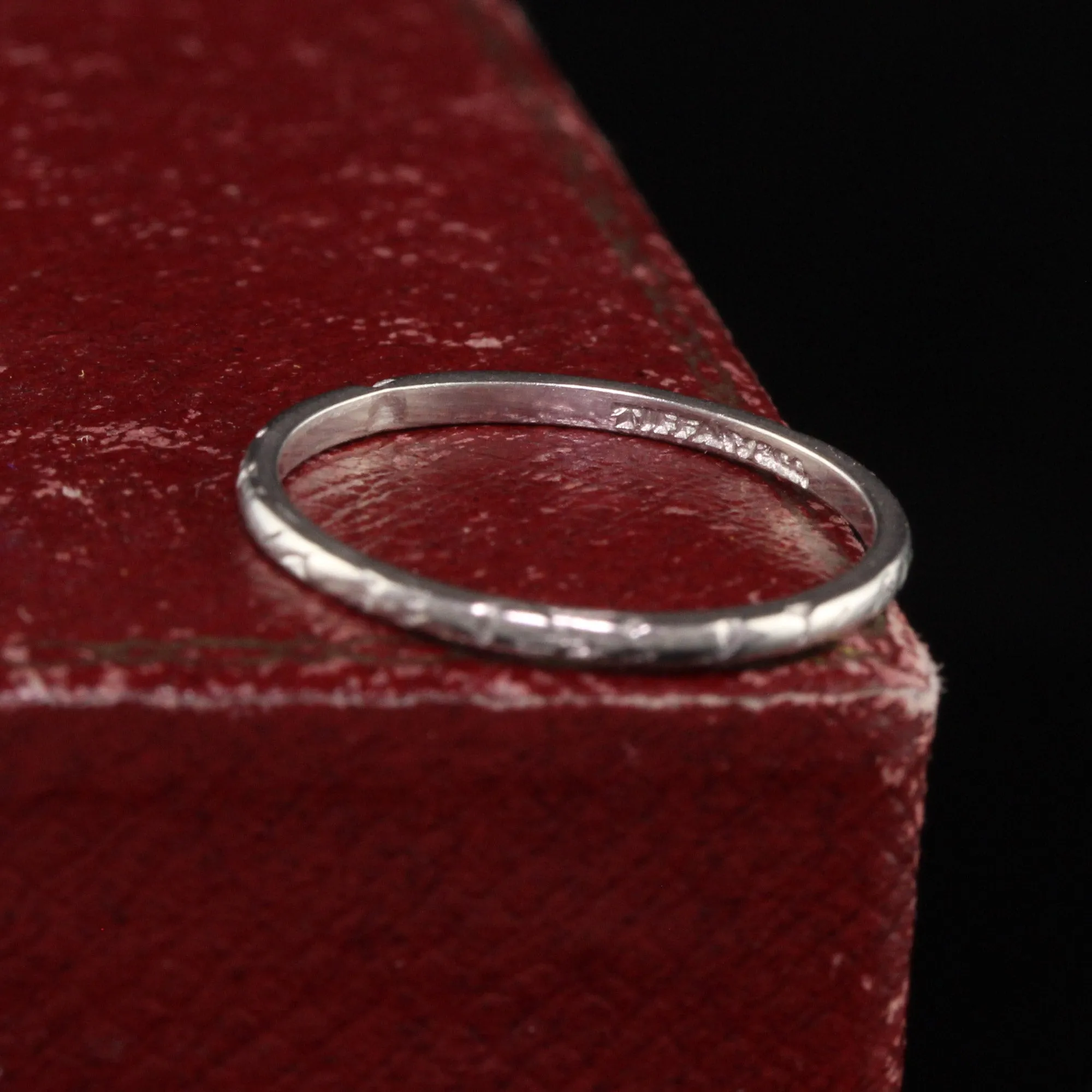 Antique Art Deco Tiffany and Co Platinum Engraved Wedding Band - Size 7 1/4