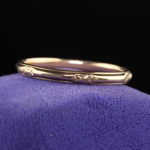 Antique Art Deco Wood and Sons 14K Yellow Gold Engraved Wedding Band